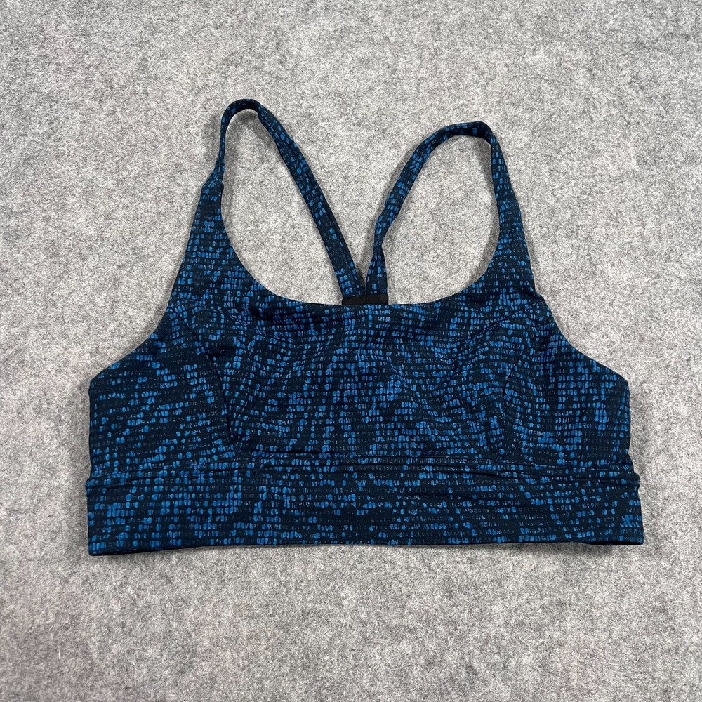 Lululemon Athletica Pulse Capri Black Blue Train Times Sports Bra Women's Size 8